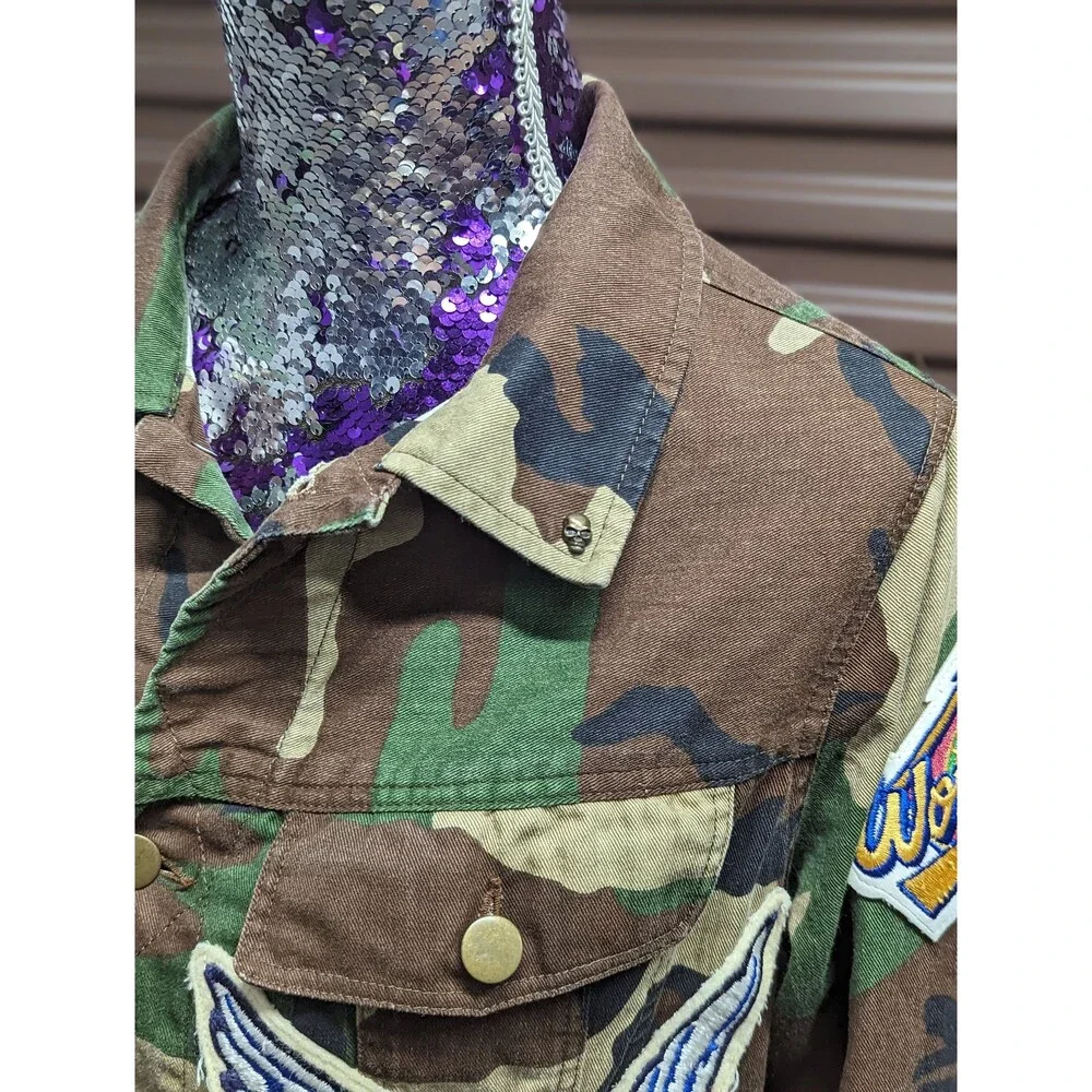 Vintage 90s Y2K Green Army Camo 1996 World Series Jacket Eagle Skull Grunge - Picture 4 of 10